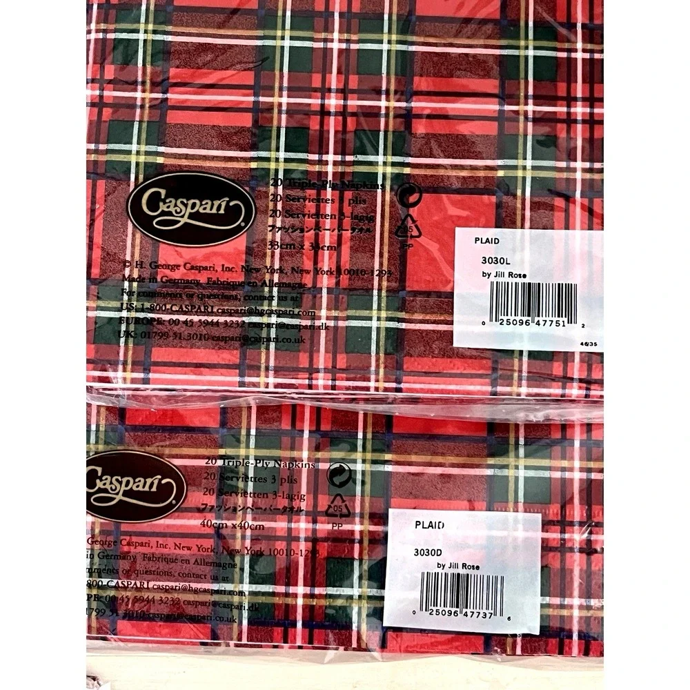 Red Plaid Christmas Paper Napkins CASPARI -5 Red Plaid Christmas Woven Placemats - Picture 8 of 9